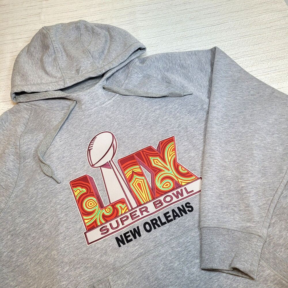 NFL Super Bowl LIX (59) Gray Heavy Hoodie 2025 Large Eagles Chiefs MINT